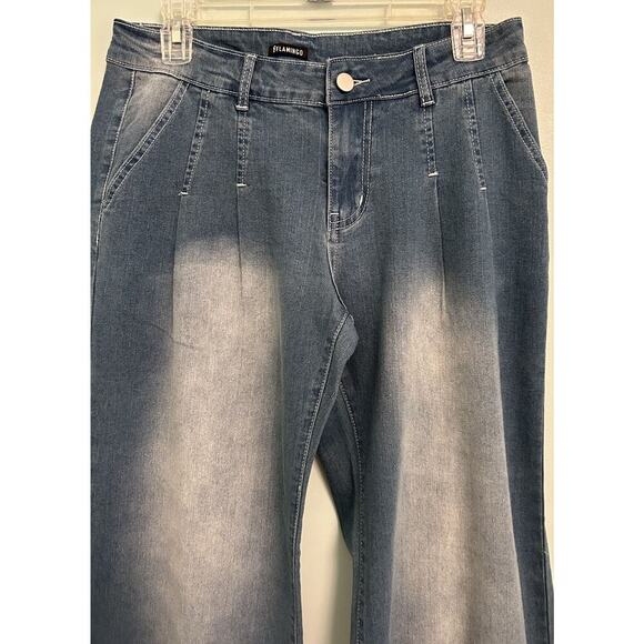 NWOT Flamingo Lightweight Light Wash Wide Leg Denim Pleated Front Jeans-Small-29 - Picture 2 of 14